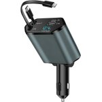 66w 4 en 1 r�tractable chargeur voiture 12 / 24v, allume cigare usb avec c�bles pour iphone et usb c, ...