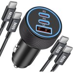 67w 3 - port chargeur voiture allume cigare usb c et 2 - pack 1m usb c c�ble pour iphone 16 16e 15 pro ...