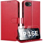 Aefj - coque pour iphone 16e coque etui portefeuille cuir avec verre tremp� protection ecran porte carte ...