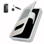 Alcatel one touch pop 2 (4. 5 pouces) super pack premuim etui fentres housse coque folio blanc pu + ...