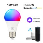 Ampoule led intelligente wifi 9w, filetage e27 fat rgb + cw dimmable multicolore + lumi�re chaude ou ...