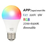 Ampoule led rgb wifi intelligente, 9w, b22 e27, fonctionne avec alexa / google home, application de contr�le ...
