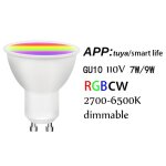 Ampoule magique connect�e wifi, 7 / 9w, gu10, fonctionne avec tuya / smart life, 110 / 220v, rgb + cw, ...