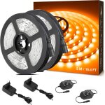 Anw - 5mx2 ruban led dimmable, 12v 2000k blanc chaud 300leds 2835, bande led autocollant avec variateur, ...