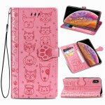 Apple iphone x / xs coque, saturcase chien et chat mignon pu cuir magn�tique flip portefeuille support ...