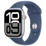 Apple watch series 10 gps + cellular 46mm caja aluminio plata con correa deportiva azul denim s / m