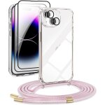 Ayu - coque iphone 15 avec cordon, housse transparent antichoc, collier rglable lanyard, protection ...