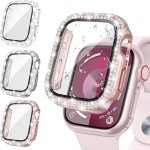 Bnhgc - [3 pices] coque d'cran diamond pour apple watch series 9 / 8 / 7 41mm accessoires, bling coques ...