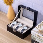 Boîte de montre en cuir pu pour hommes et femmes, grilles faites a la main, vitrine, support, boîte de ... Boîte de montre en cuir pu pour hommes et femmes, grilles faites a la main, vitrine, support, boîte de ...
