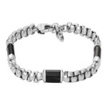 Bracelet - fossil - all stacked up - agate noir - argent� - homme