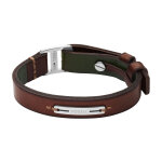 Bracelet fossil machine en cuir, vert et marron