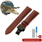 Bracelet de montre en peau de crocodile en cuir vritable pour hommes et femmes, boucle papillon a aiguille ...