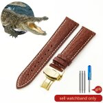 Bracelet de montre en peau de crocodile en cuir vritable pour hommes et femmes, boucle papillon a aiguille ...