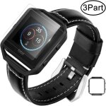 Bracelet de rechange r�glable en cuir pour fitbit blaze - avec cadre en m�tal et protecteur d'�cran - ...