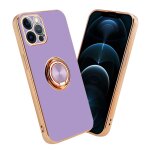 Cadorabo housse pour apple iphone 12 pro max en glossy lilas clair - or avec anneau - etui de protection ...