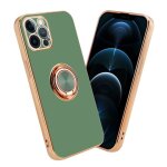 Cadorabo housse pour apple iphone 12 pro max en glossy vert clair - or avec anneau - etui de protection ...