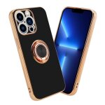 Cadorabo housse compatible avec apple iphone 13 pro en glossy noir - or avec anneau - etui de protection ...