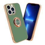 Cadorabo housse pour apple iphone 13 pro en glossy vert clair - or avec anneau - etui de protection en ...