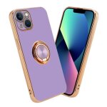 Cadorabo housse compatible avec apple iphone 14 en glossy lilas clair - or avec anneau - etui de protection ...