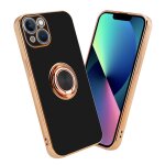 Cadorabo housse compatible avec apple iphone 14 en glossy noir - or avec anneau - etui de protection ...