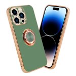 Cadorabo housse pour apple iphone 14 pro max en glossy vert clair - or avec anneau - etui de protection ...