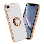 Cadorabo housse compatible avec apple iphone xr en glossy blanc - or avec anneau - etui de protection ...