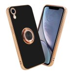 Cadorabo housse compatible avec apple iphone xr en glossy noir - or avec anneau - etui de protection ...