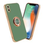 Cadorabo housse pour apple iphone xs max en glossy vert clair - or avec anneau - etui de protection en ...