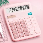 Calculatrice de bureau rose mignonne, calculatrice electronique portable avec ecran lcd a 12 chiffres, ...