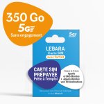 Carte sim pr�pay�e lebara - 350 go 5g (r�seau sfr) - appels / sms illimit�s france 4h international (60 ...