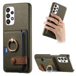 Cas pour samsung galaxy a52 5g fentes pour cartes cuir texturé premium support d'anneau - vert foncé Cas pour samsung galaxy a52 5g fentes pour cartes cuir texturé premium support d'anneau - vert foncé