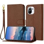 Cas de t�l�phone pour xiaomi 11 lite mod�le litchi porte - cartes a fentes flip folio portefeuille pu ...