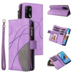 Case for oppo f19 / a74 4g two - color stitching kickstand protective zipper wallet style with card slot ...