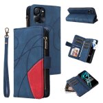 Case for realme 9i 5g two - color stitching zipper wallet style nine card slots with card slot stand ...