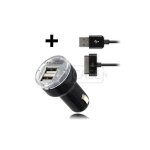 Caseink - double chargeur usb voiture / allume cigare 2100ma ipad iphone noir + c�ble