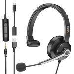 Casque avec microphone, usb - c / 3, 5mm 3 en 1, casque mono - oreille (mono) r�duction du bruit et contr�le ...