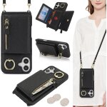 Cfus - coque pour iphone 16 etui avec cordon collier sangle r�glable, housse en cuir avec anneau etui ...