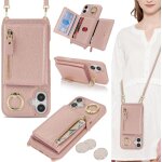 Cfus - coque pour iphone 16 etui avec cordon collier sangle r�glable, housse en cuir avec anneau etui ...
