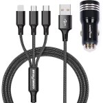 Chargeur 3 en 1 lightning / micro usb / usb - c, prise allume - cigare double usb, c�ble 120 cm pour ...