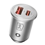 Chargeur allume cigare ultra compact 45w double port usb et usb c 3mkargent