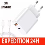 Chargeur - non sp�cifi� - 25w - 2 ports usb - c et usb a - c�ble 1m - compatible iphone et samsung