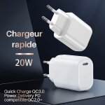 Chargeur rapide 20w usb c, qc 3. 0 + pd puce ic charge s�curis�e et protection batterie, pour smartphone, ...