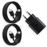 Chargeur rapide 25w + 2 c�bles usb - c 1m pour samsung galaxy a56 a36 a16 a17 - noir - efconnection