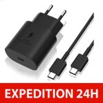 Chargeur rapide 25w + cable usbc usbc compatible avec samsung s21 - s21 plus - s21 ultra - s20 fe - s20 ...