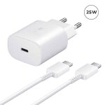 Chargeur rapide 25w usb - c + c�ble usb - c vers usb - c pour wiko power u10 6. 82  couleur blanc