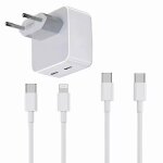 Chargeur rapide 35w double usb c + c�ble usb c vers lighting + c�ble usb - c vers usb - c pour wiko power ...