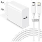 Chargeur rapide iphone, 25w chargeur usb c rapide avec 3m c�ble iphone, chargeur iphone prise usb c chargeur ...