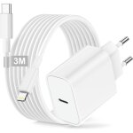 Chargeur rapide iphone avec c�ble lightning 3m, 25w chargeur usb c rapide prise chargeur iphone usb c ...