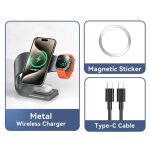 Chargeur sans fil 4 en 1, coque m�tallique pour iphone 15 14 13 12, station de charge rapide magn�tique, ...