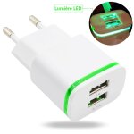 Chargeur secteur led universel avec 2 ports usb pour samsung xiaomi iphone